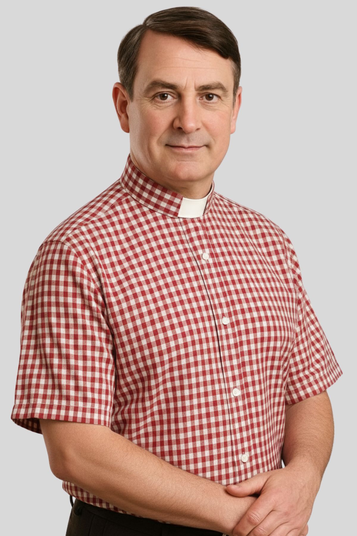 Tab Collar Red Plaid Clergy Shirt for Men Short Sleeve Tab Collar Red Plaid Clergy Shirt for Men