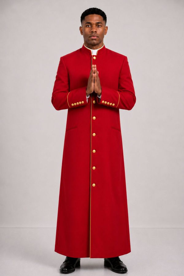 Aurelius Red Clergy Robe with Gold Trim and Buttons