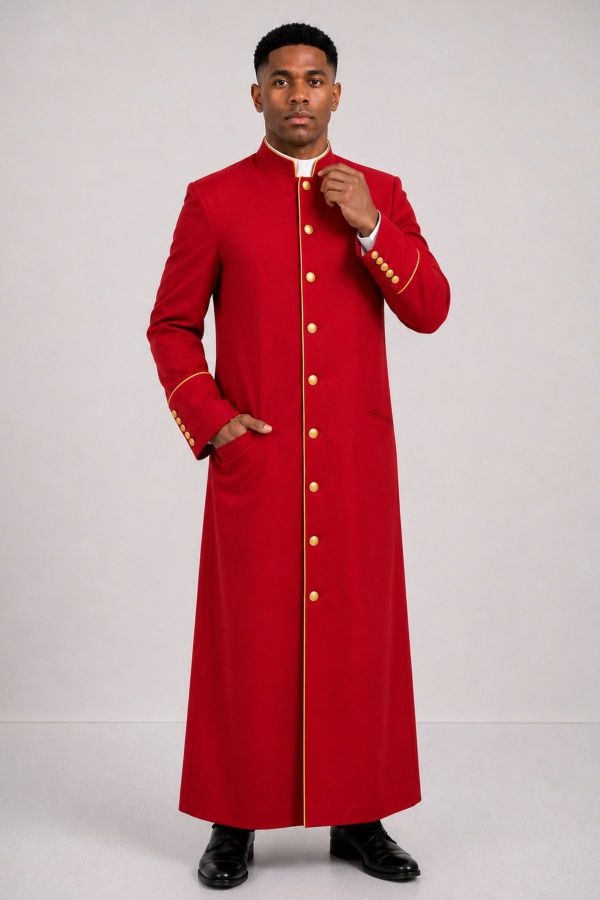 Aurelius Red Clergy Robe with Gold Trim and Buttons