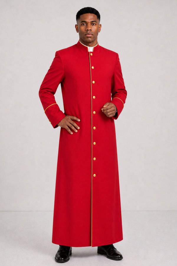 Aurelius Red Clergy Robe with Gold Trim and Buttons