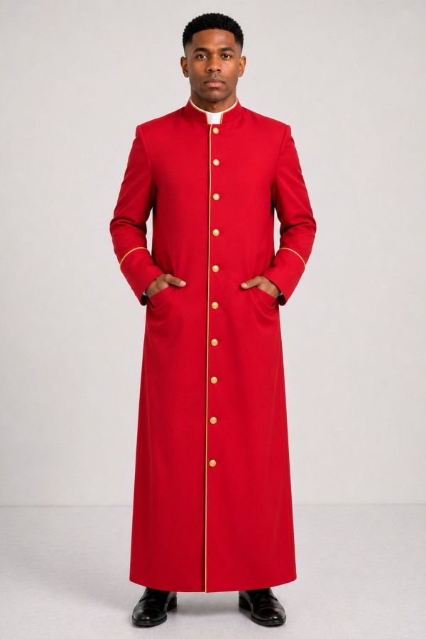 Aurelius Red Clergy Robe with Gold Trim and Buttons