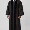 Black Pulpit Robe Velvet Panels, Doctoral Bars & Red Piping