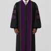Black Pulpit Robe with Purple Velvet Panel & Gold Trim