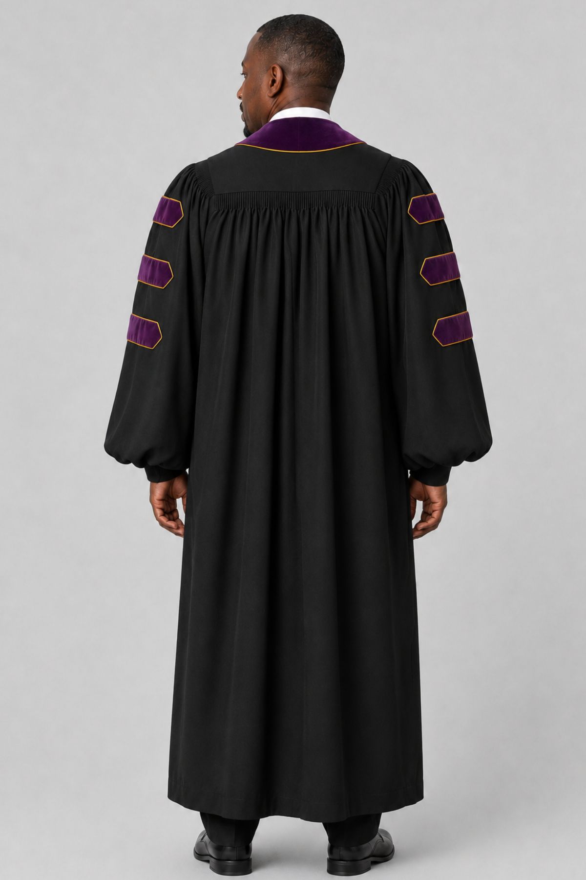 Black Pulpit Robe with Purple Velvet Panel & Gold Trim Black Pulpit Robe with Purple Velvet Panel & Gold Trim