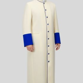 Ephod Ivory Clergy Robe with Royal Blue Cuffs & Trim