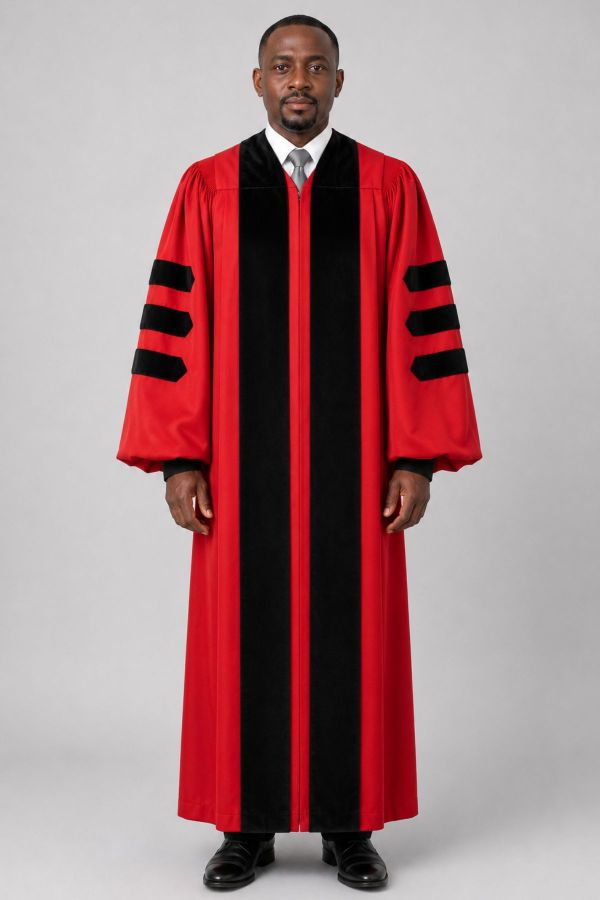 Evangelist Red Pulpit Robe with Black Velvet & Doctoral Bars