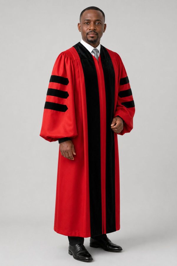 Evangelist Red Pulpit Robe with Black Velvet & Doctoral Bars