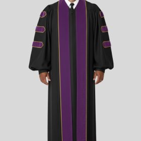 GoldenHalo Black Pulpit Robe With Gold and  Purple