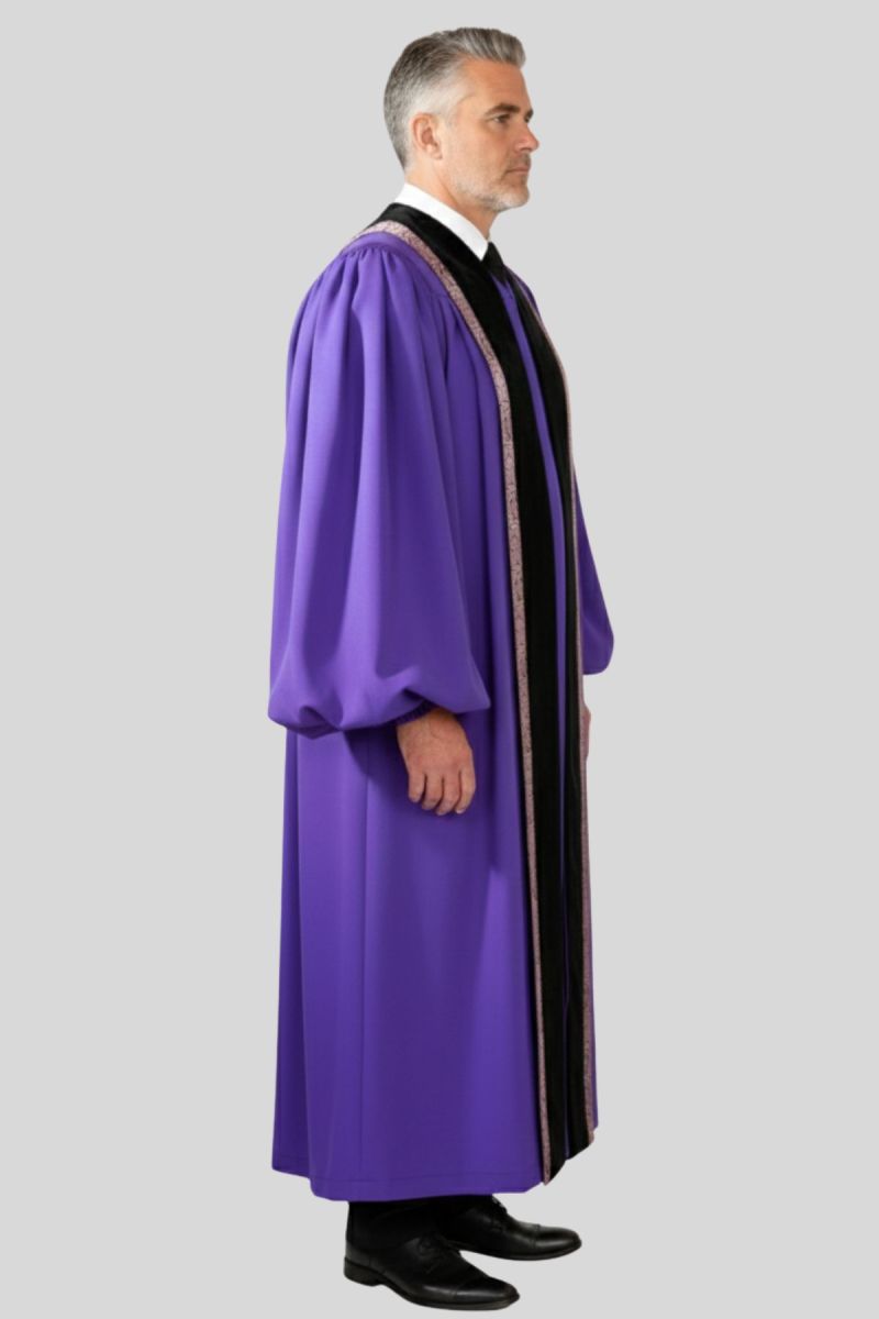 Pulpit Robe Luminary Purple Pulpit Robe – Velvet Panels & Bell Sleeves
