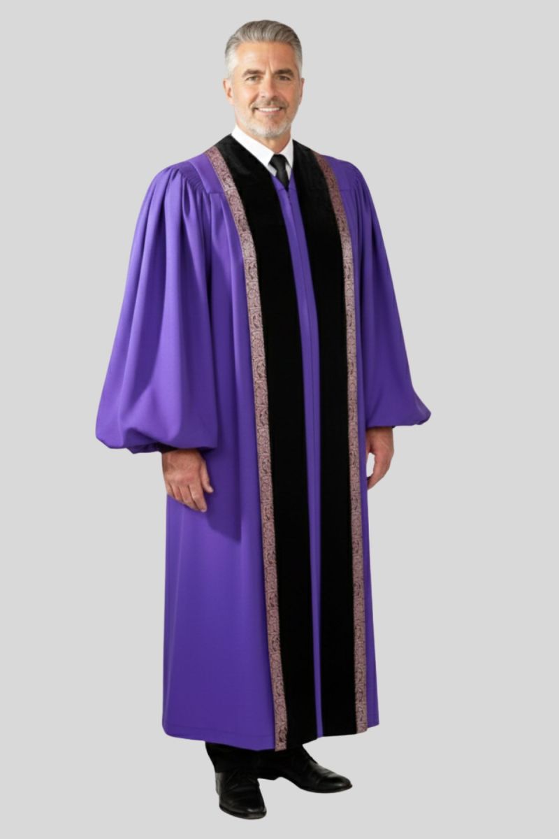 Luminary Purple Pulpit Robe – Velvet Panels & Bell Sleeves
