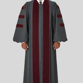 Malachi Gray Pulpit Robe with Velvet for Church Leaders