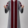 Malachi Gray Clergy Pulpit Robe with Maroon Velvet & Doctoral Bars