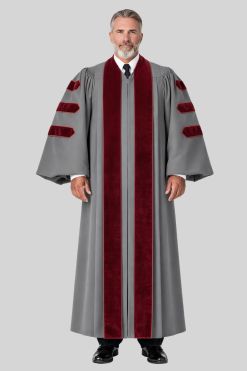 Malachi Gray Pulpit Robe with Velvet for Church Leaders