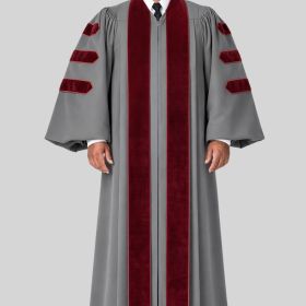 Malachi Gray Pulpit Robe with Velvet for Church Leaders