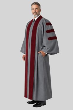 Malachi Gray Pulpit Robe with Velvet for Church Leaders