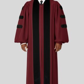 Regalia Burgundy Pulpit Robe with Black Velvet Panels