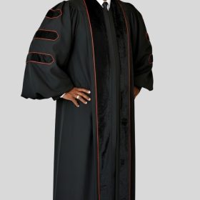 Sanctuary Black Pulpit Robe With Velvet Panels & Red Piping