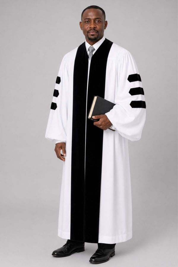Shepherd’s White Pulpit Robe with Black Velvet