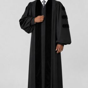Shadowline Black Pulpit Robe with Velvet Panels & Doctoral Bars