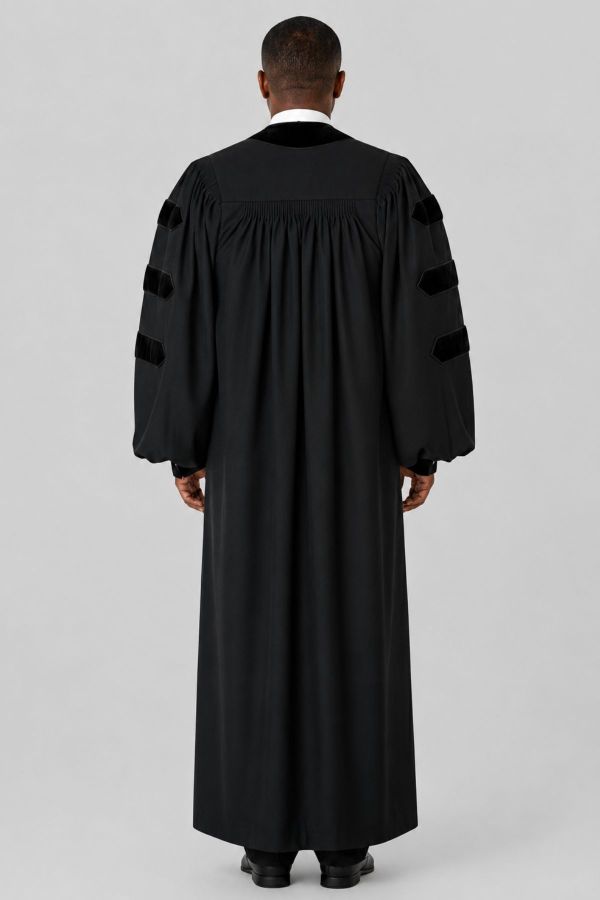 Shadowline Black Pulpit Robe with Velvet Panels & Doctoral Bars