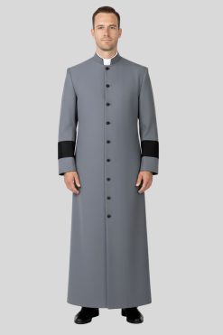 Tabernacle Grey Clergy Robe with Black Accents