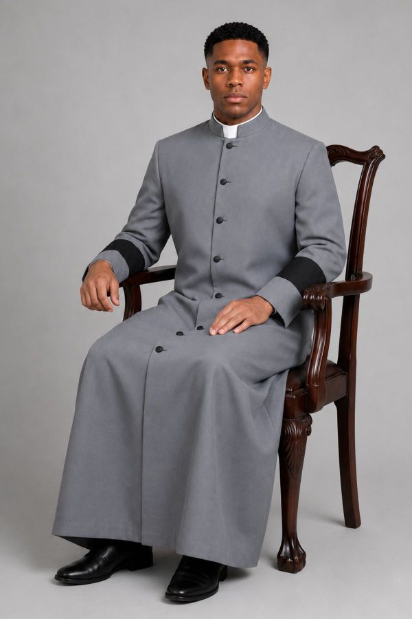 Tabernacle Grey Clergy Robe with Black Accents