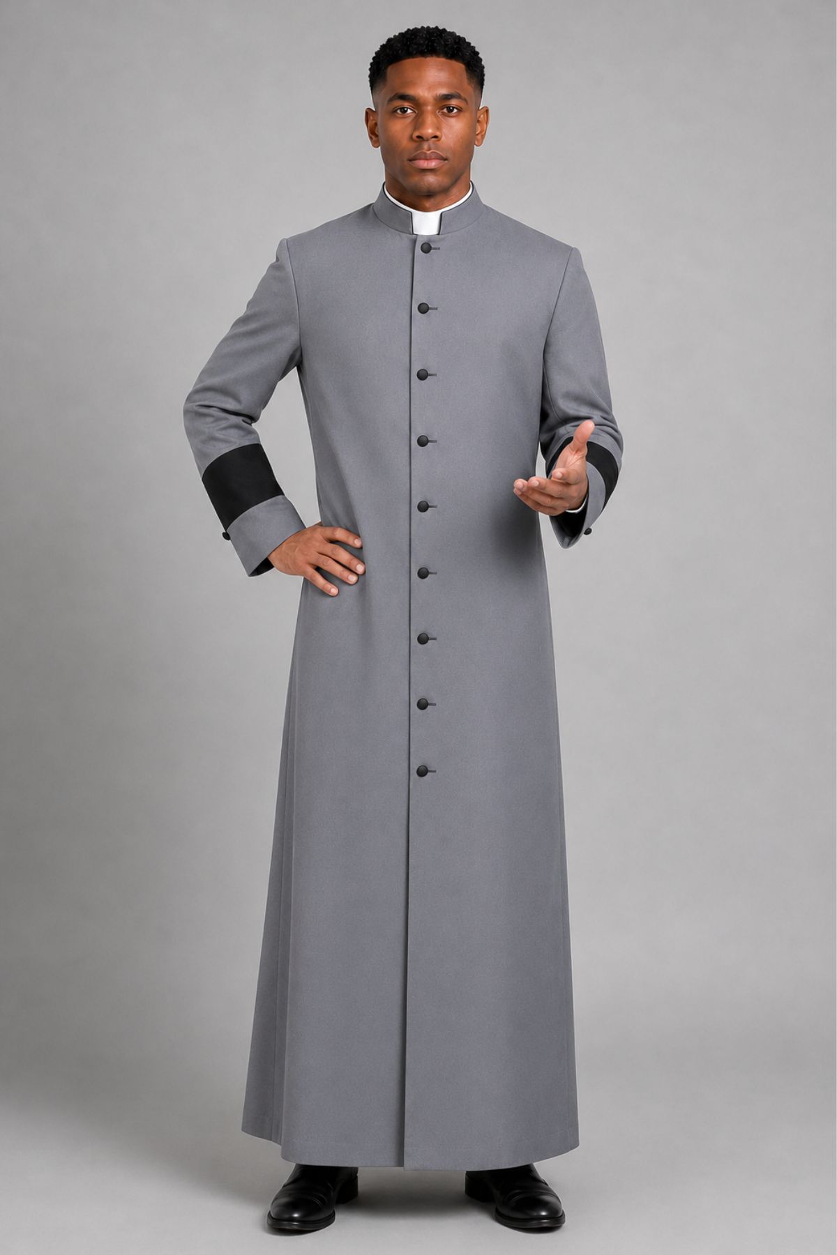 Tabernacle Grey Clergy Robe with Black Accents (3) Tabernacle Grey Clergy Robe with Black Accents