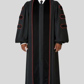 Vesper Black Pulpit Robe with Red Piping