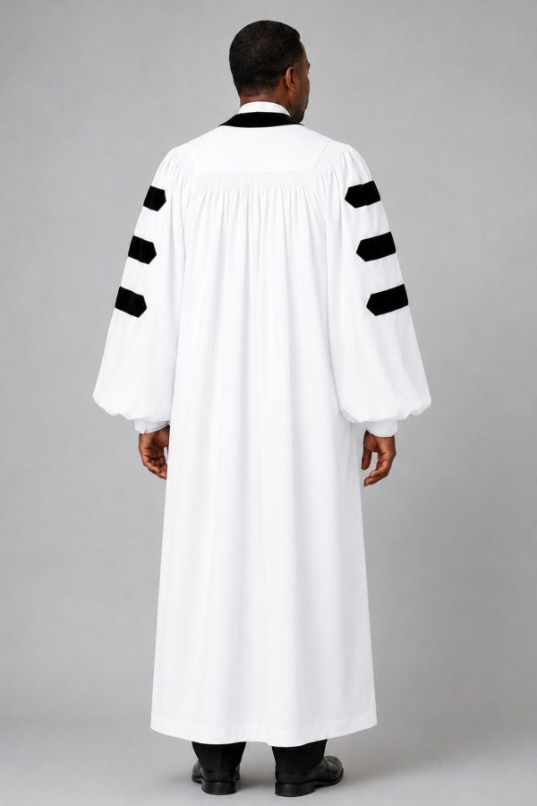White Pulpit Robe with Velvet Panel & Doctoral Bars