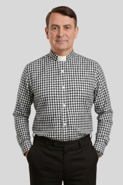 Black Tab Collar Check Clergy Shirt for Men