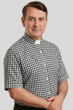Black Tab Collar Check Clergy Shirt for Men