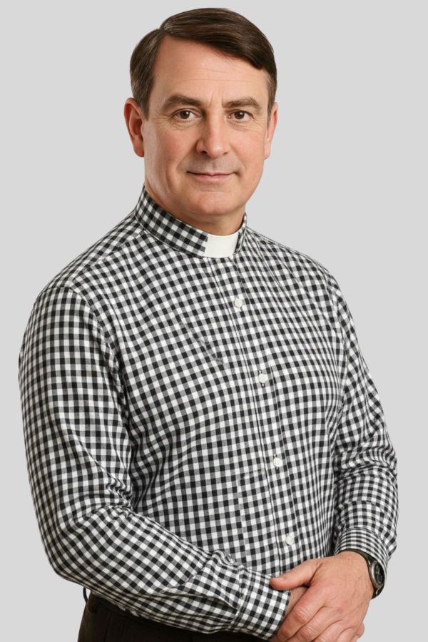 Black Tab Collar Check Clergy Shirt for Men