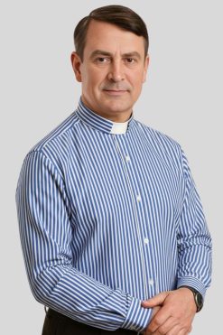 Men’s Royal Blue Striped Tab Collar Clergy Shirt