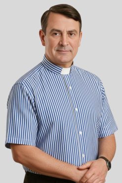 Men’s Royal Blue Striped Tab Collar Clergy Shirt