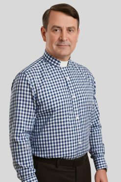 Royal Blue Check Tab Collar Clergy Shirt