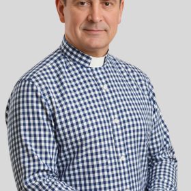 Royal Blue Check Tab Collar Clergy Shirt for Men