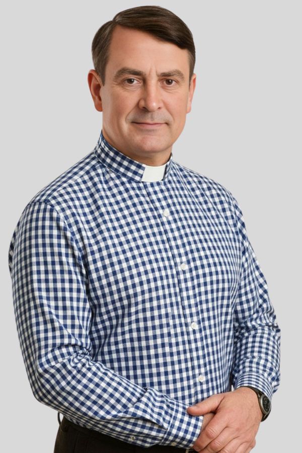 Royal Blue Check Tab Collar Clergy Shirt