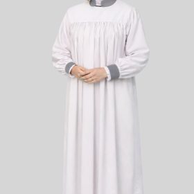 Conventional Womens White Rochet with Gray Cuff Bands