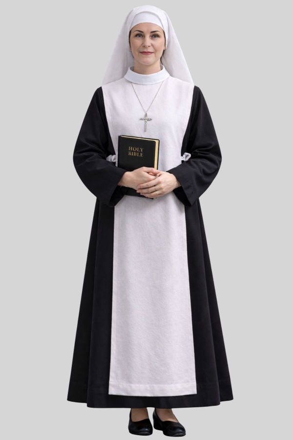 Solemn Black Nun Habit with White Scapular