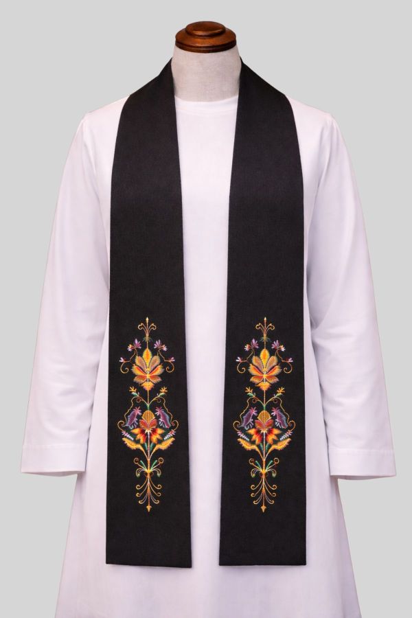 Ecclesial Clergy Stole with Embroidery Black