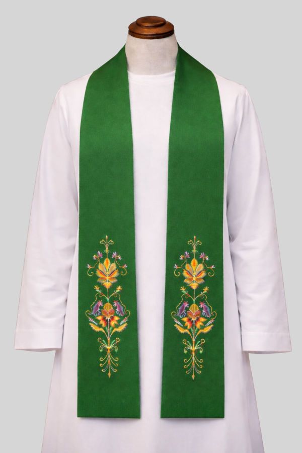 Ecclesial Clergy Stole with Embroidery Green