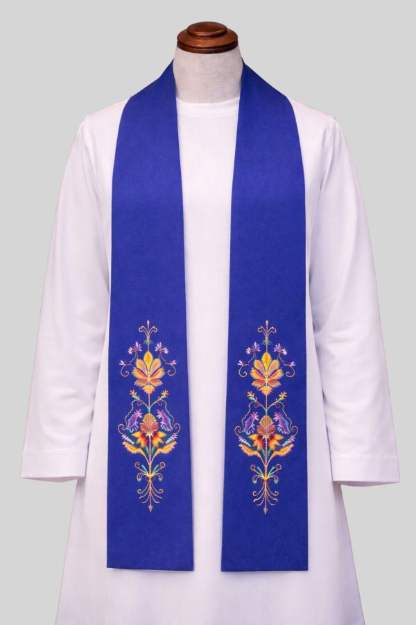 Ecclesial Clergy Stole with Embroidery Royal Blue