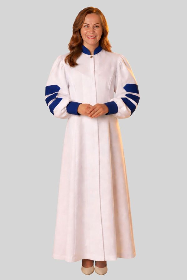 Prime White Clergy Robe with Royal Blue Doctoral Bars