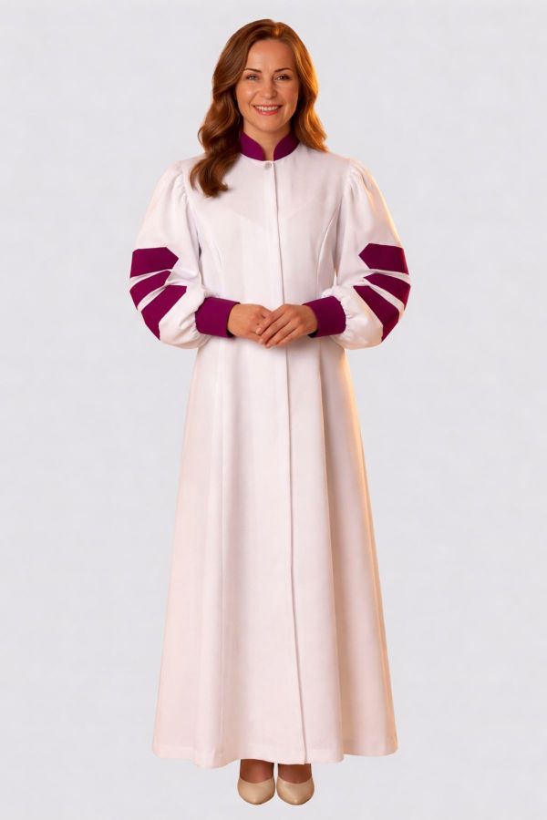 Prime White Clergy Robe with Red purple Doctoral Bars