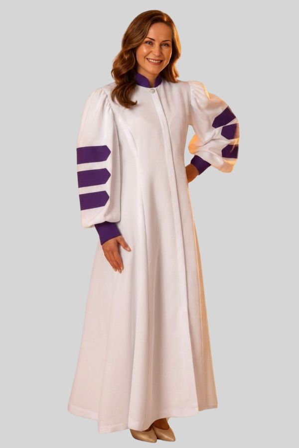 Prime White Clergy Robe with Roman purple Doctoral Bars