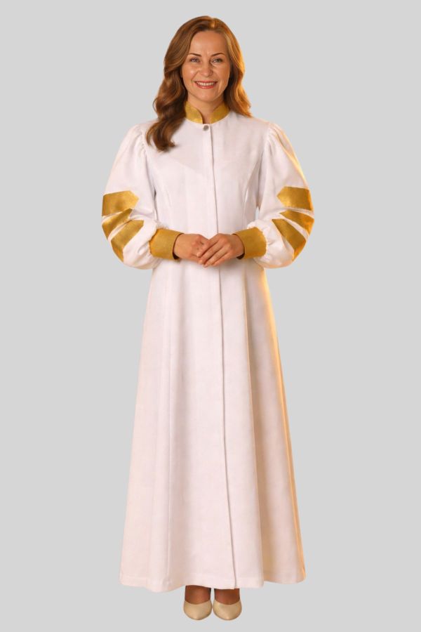 Prime White Clergy Robe with Golden Doctoral Bars