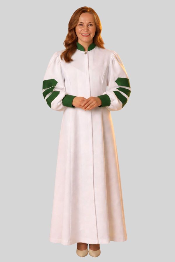 Prime White Clergy Robe with Green Doctoral Bars