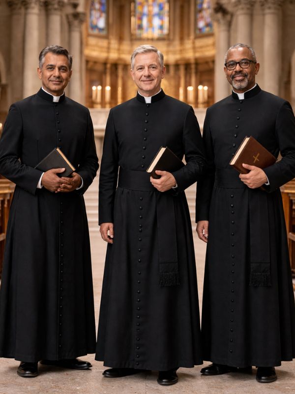 pastors wear cassock standing in church