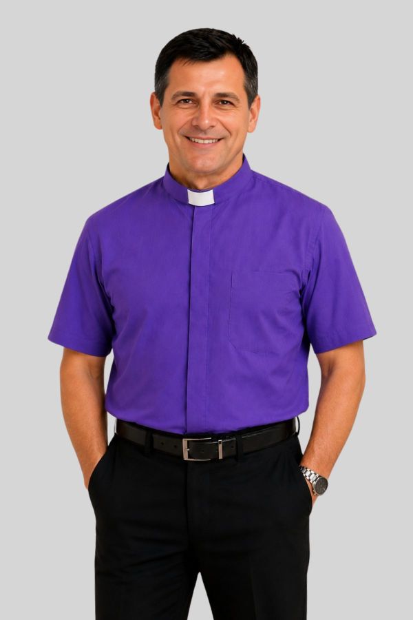 Roman Purple Tab Collar Clergy Shirt for Bishop