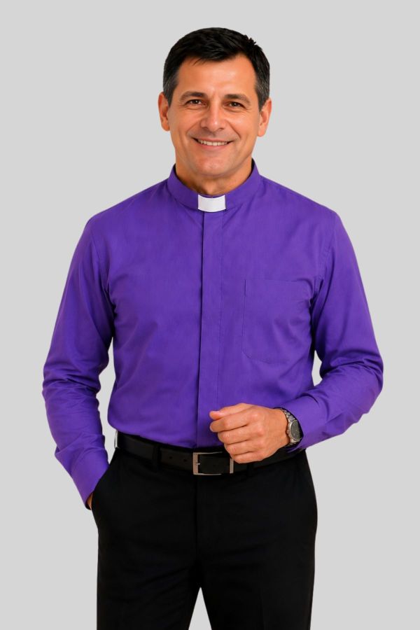 Roman Purple Tab Collar Clergy Shirt for Bishop